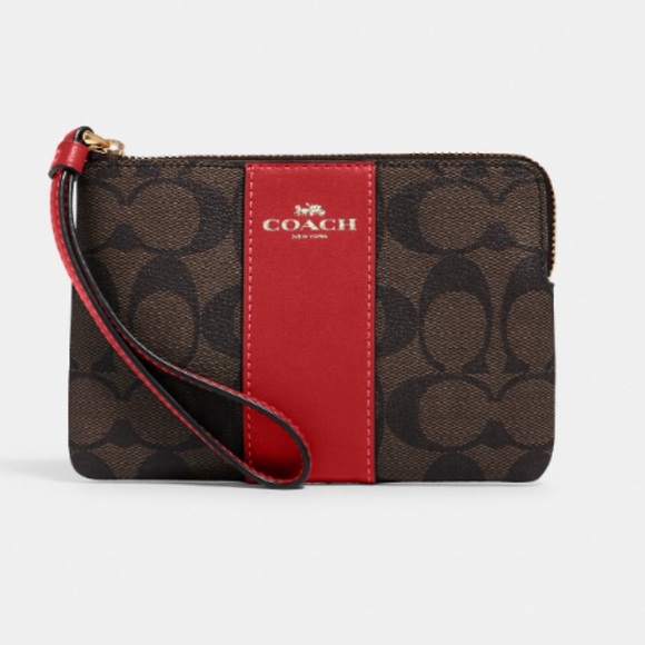 NWT Coach Corner Zip Wristlet Signature Canvas Brown wristlet - Picture 3 of 5